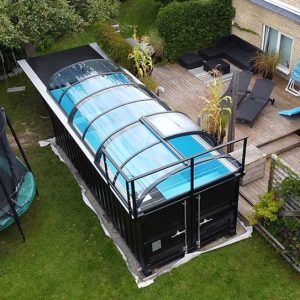 Containerpool 6,11 x 2,5 m, gebrauchsfertig mit Dach, Premium-Paket